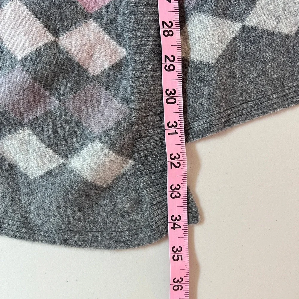 Stile Benetton Wool Blend Grey Argyle Diamond Academia Preppy Cardigan Sweater S - Picture 8 of 9